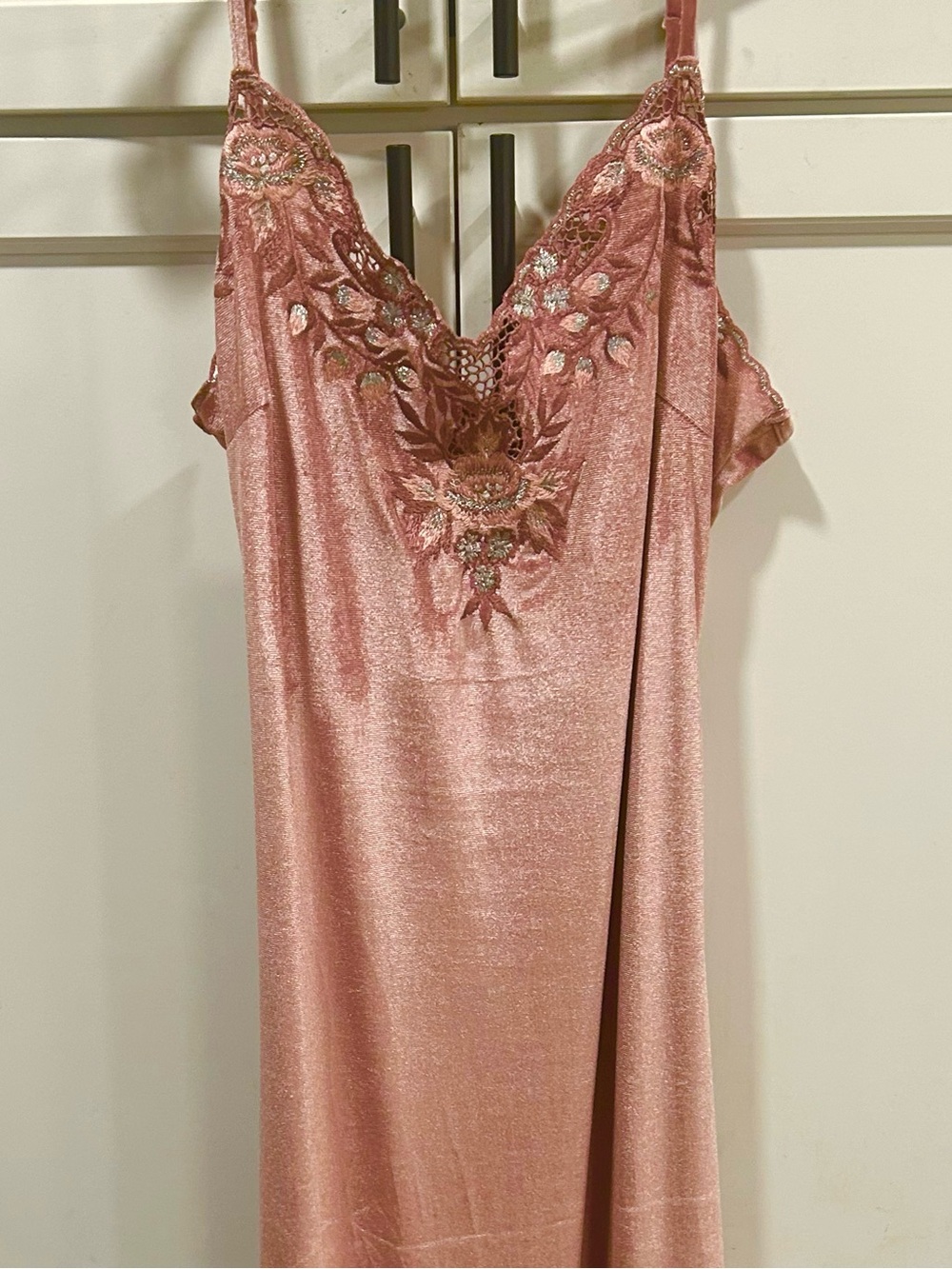 Women's Pink Silk Velvet Dress with Pink and Silver Embroidered Top - Picture 10 of 10